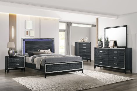 Haiden - Eastern King Bed - Led & Weathered Black Finish