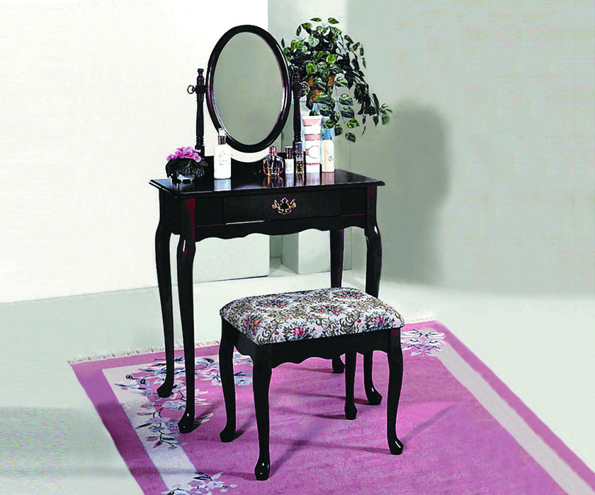 Oval Vanity Table & Stool - Cherry